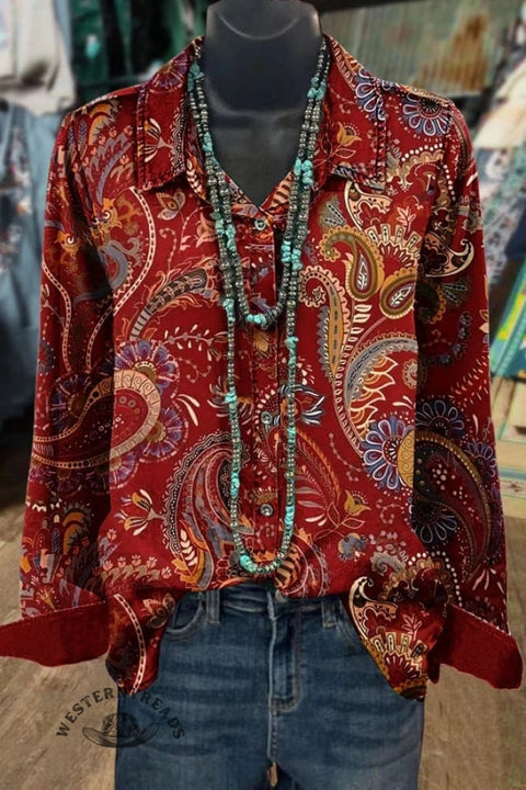Retro Pattern Long Sleeved Shirt
