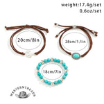 Western Cowboy Style Cactus Decor Turquoise Beaded Bracelet Set