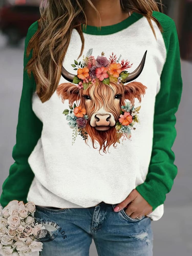 Women's Western Highland Cow Print Casual Sweatshirt