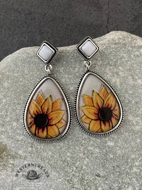 Retro Sunflower Waterdrop Bohemian Stud Earrings