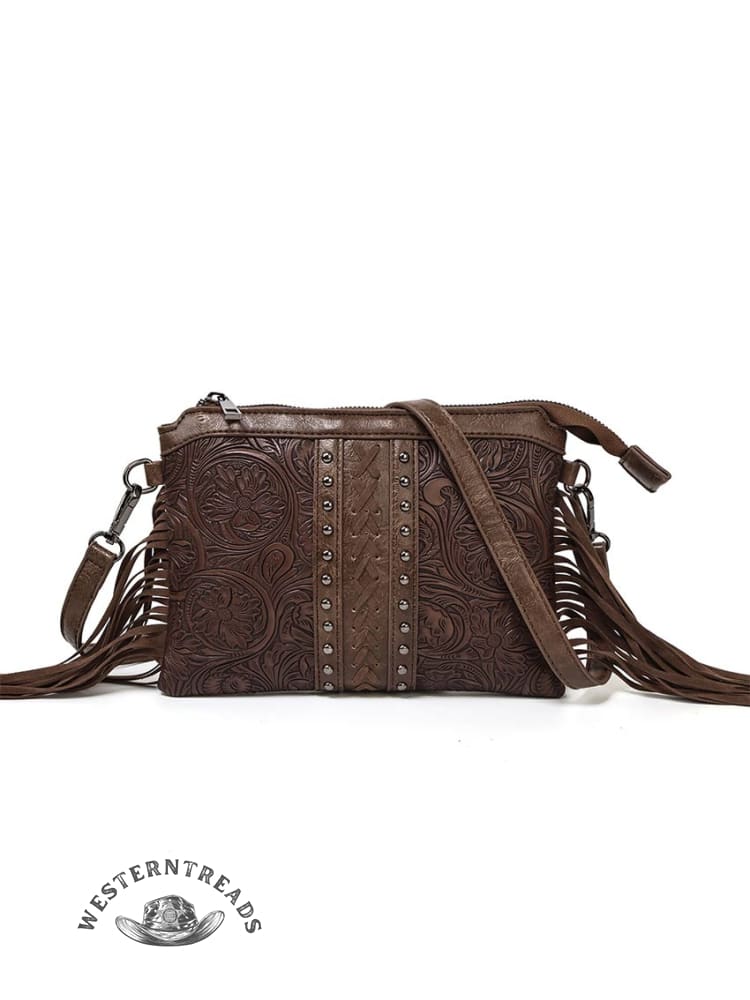 PU Genuine Leather Printed Bohemian Fringed Crossbody Bag