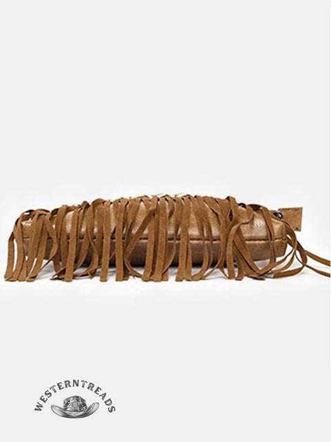 PU Genuine Leather Printed Bohemian Fringed Crossbody Bag