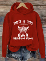Women's Just A Girl Who Loves Highlands Cows Casual Hoodie