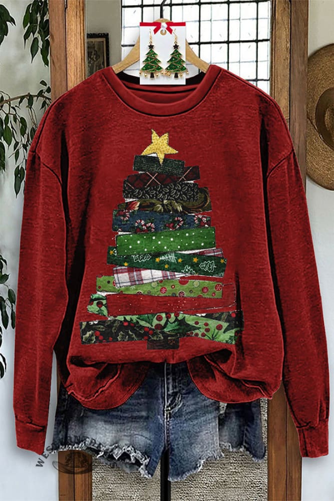 Retro Patchwork Christmas Tree Sweatshirt