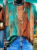 Vintage Ethnic Textured Contrasting Art Print Casaul Short Sleeve T-shirt