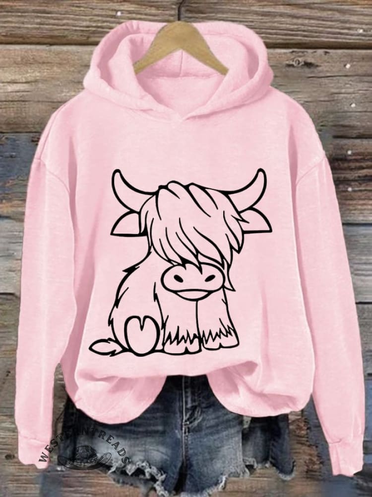Women'S Western Highland Cow Print Casual Hoodie