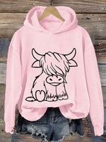 Women'S Western Highland Cow Print Casual Hoodie