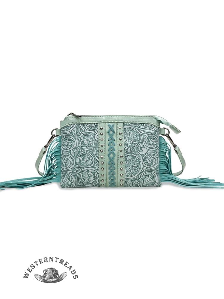 PU Genuine Leather Printed Bohemian Fringed Crossbody Bag