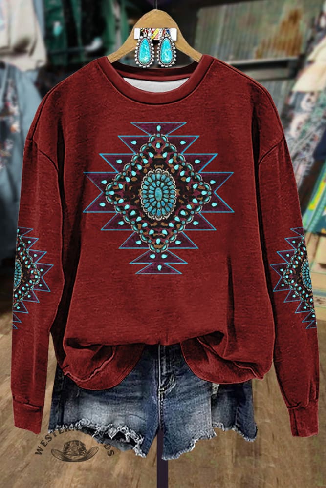 Aztec Print Crew Neck Sweatshirt