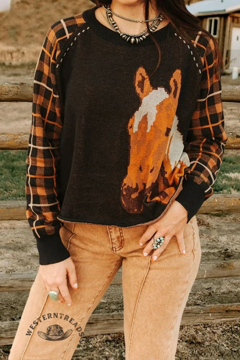 Orange Plaid Horse Sweater