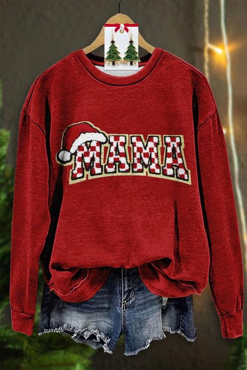 Mama Letter Christmas Hat Print Sweatshirt