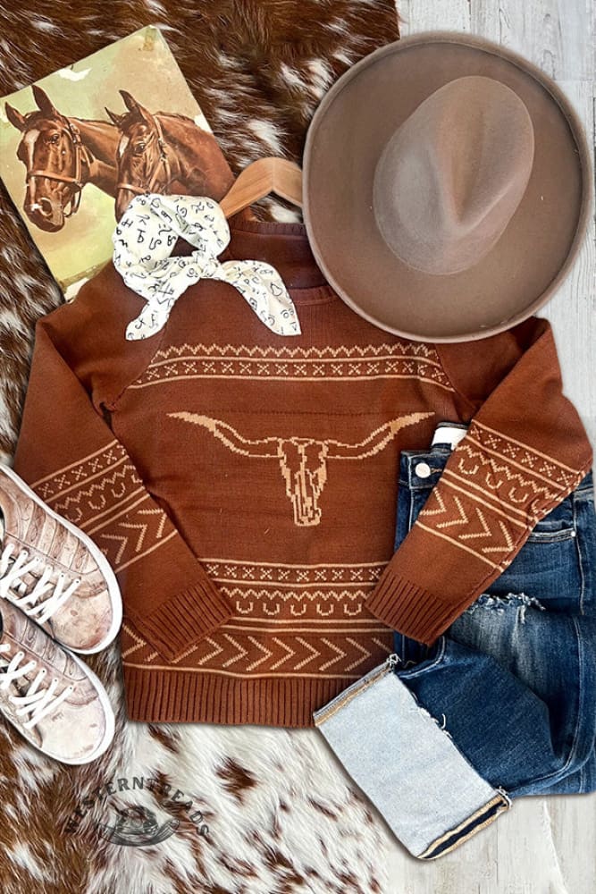 Vintage Long Horn Print Sweater