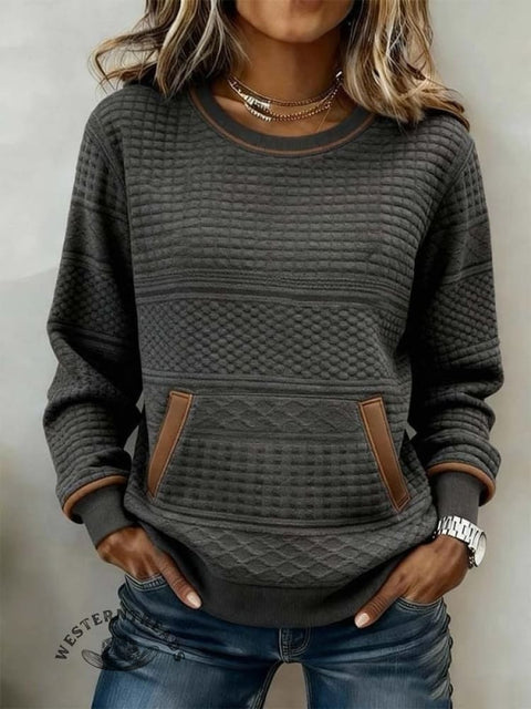 Women'S Casual Color-Blocked Print Pullover Sweatshirt