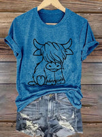 Women's Western Highland Cow printed casual T-shirt