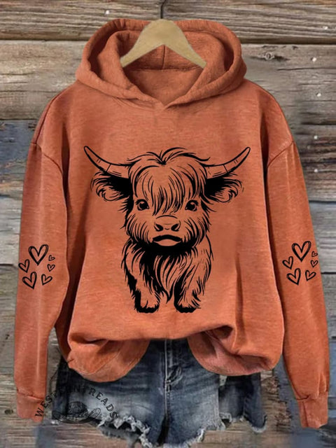 Women's Cute Highland Cow Casual Hoodie