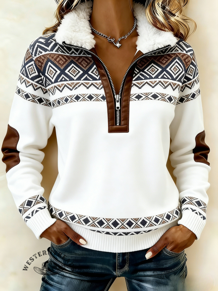 Women'S Casual Color-Blocked Print Sweatshirt