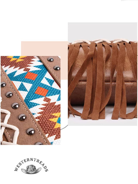 PU Genuine Leather Printed Bohemian Fringed Crossbody Bag