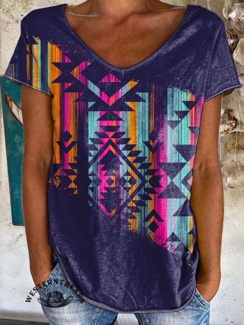 Retro Aztec Art Print Crew Tee T-Shirt