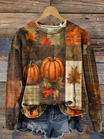 Women Maple Leaf Printing Casual Fall Long Sleeve Sweatshirt
