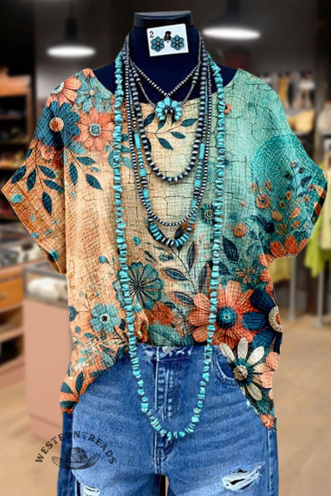 Contrast Floral Print Dolman Sleeve Top