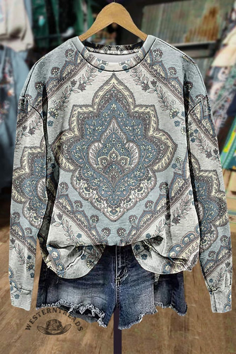Retro Paisley Print Long Sleeve Sweatshirt