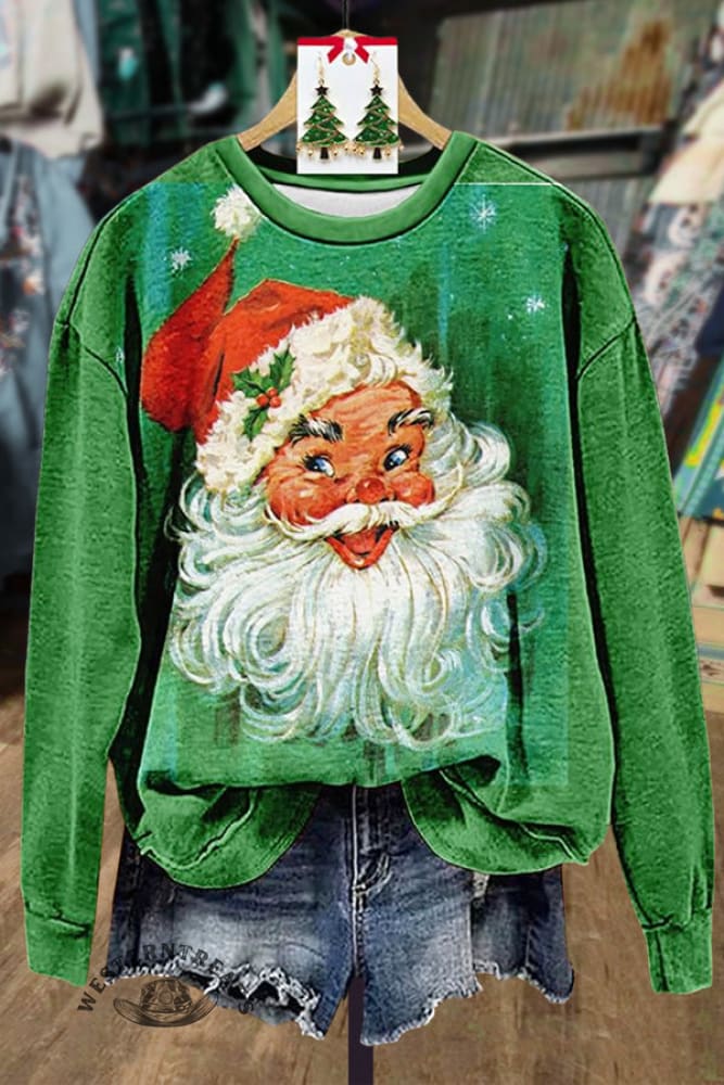 Vintage Santa Claus Christmas Print Sweatshirt