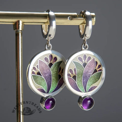 Boho Earrings with Purple Crystals in Sterling Silver