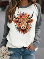 Women's Western Highland Cow Print Casual Sweatshirt