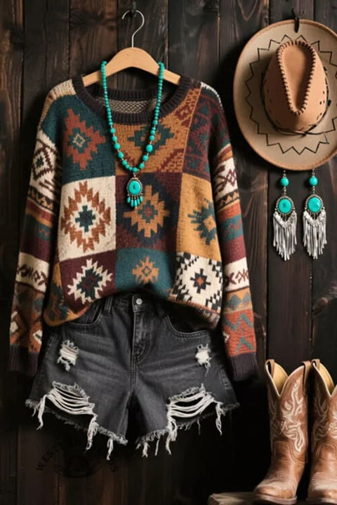 Western Turquoise Aztec Sweater