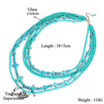 Vintage Turquoise Rice Beaded Multi-layer Cross Necklace