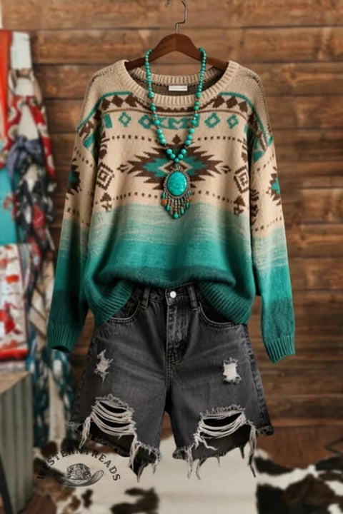 Western Turquoise Aztec Sweater