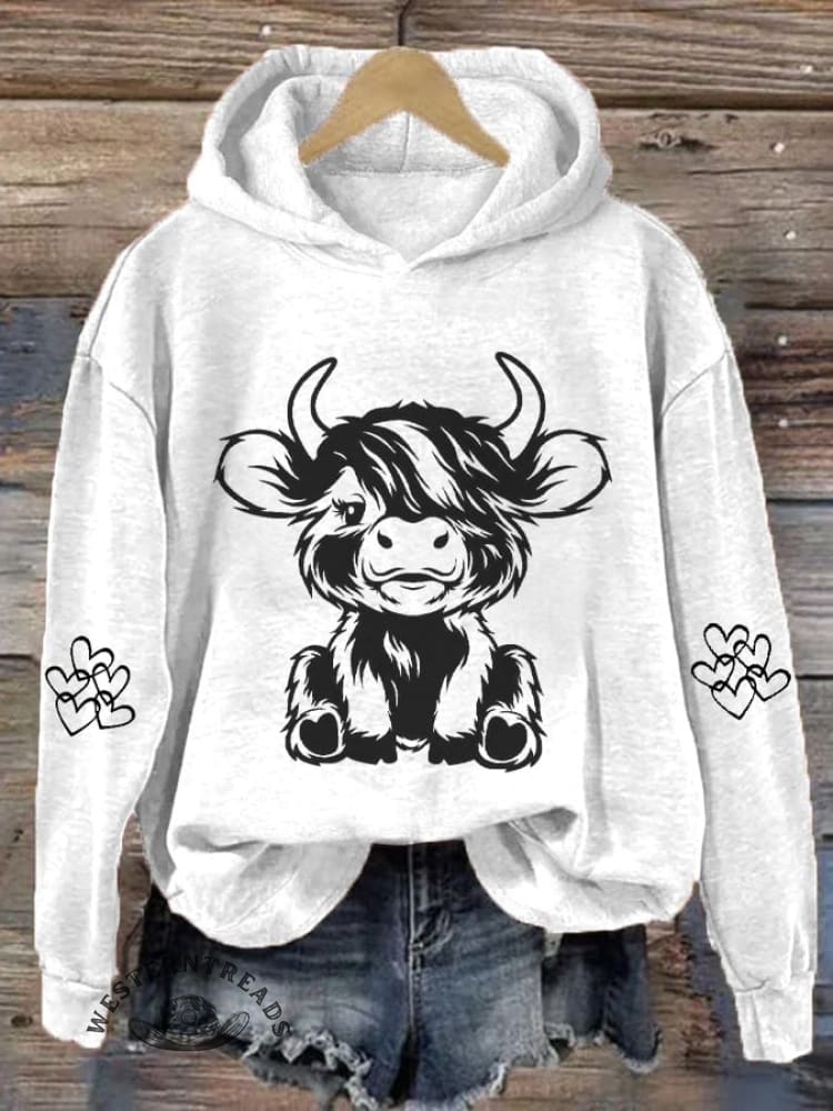 Women's Highland Cow Casual Hoodie Sweatshirt