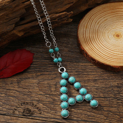 Ethnic Style Turquoise Letter Long Necklace