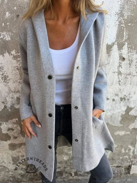 Women's Fall Outerwear Casual Plain Long Sleeve Hoodie Jacket Coat