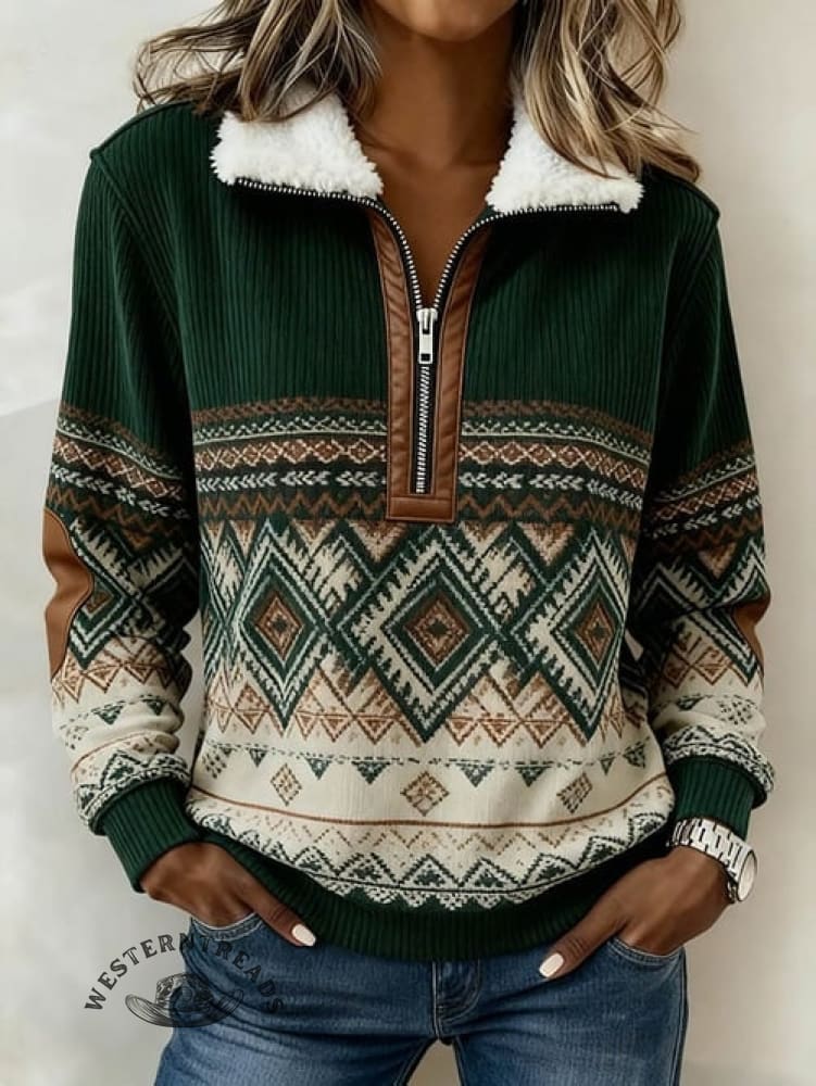 Women'S Casual Color-Blocked Print Sweatshirt