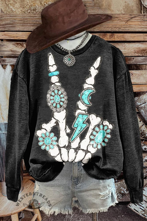 Retro Western Skull Print Sweatshirt