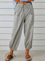 Solid Color Casual With Pocket Buttons Cotton Linen Trousers Pants