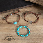 Western Cowboy Style Cactus Decor Turquoise Beaded Bracelet Set