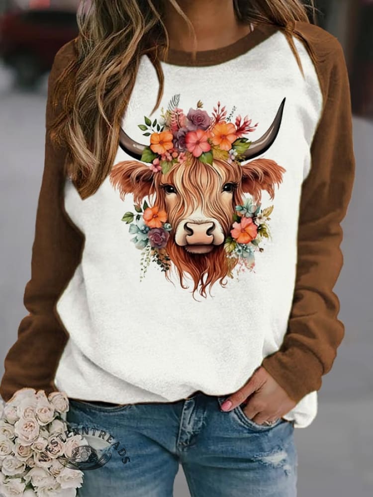 Women's Western Highland Cow Print Casual Sweatshirt