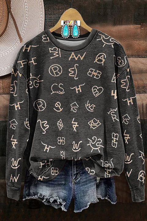 Western Print Casual Sweatshirt