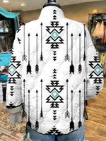 ️0.15kg Ultralight Quilted JacketWomen's White Vintage Aztec Print Casual Quilted Cardigan