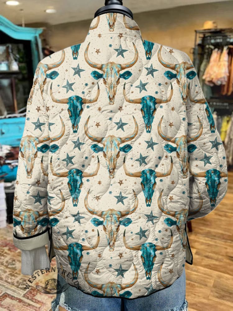 Women's Vintage Art Print Casual Quilted Cardigan