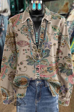 Women's Vintage PrintLong Sleeved Shirt