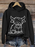 Women'S Western Highland Cow Print Casual Hoodie