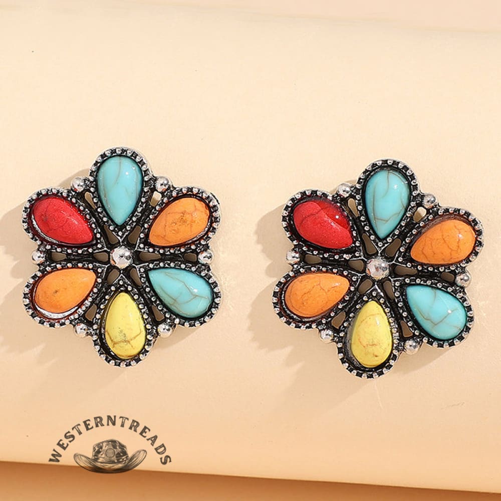 Colorful Flower Turquoise Stud Earrings