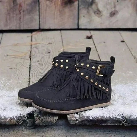 Retro Tassel Buckle Boots Shoes