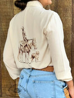 Women's Cowboy Print Casual Ruffle Shirt