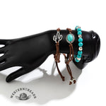 Western Cowboy Style Cactus Decor Turquoise Beaded Bracelet Set