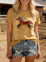 Classic Horse Art Print Casual T-Shirt
