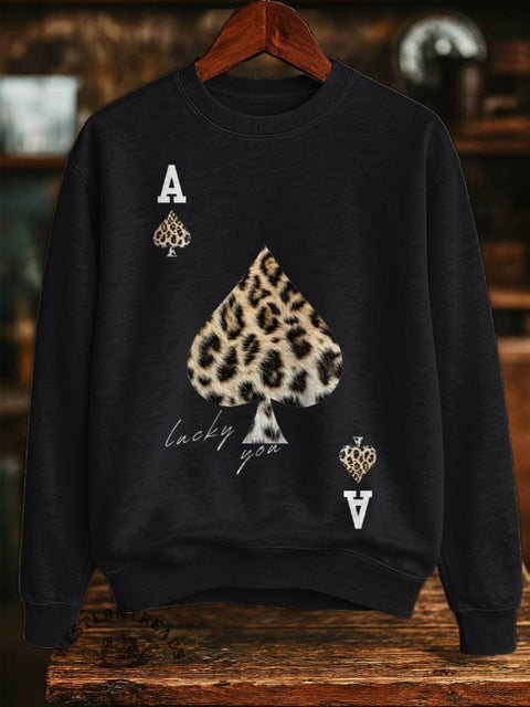 Lucky Ace Print Casual Cotton Sweatshirt
